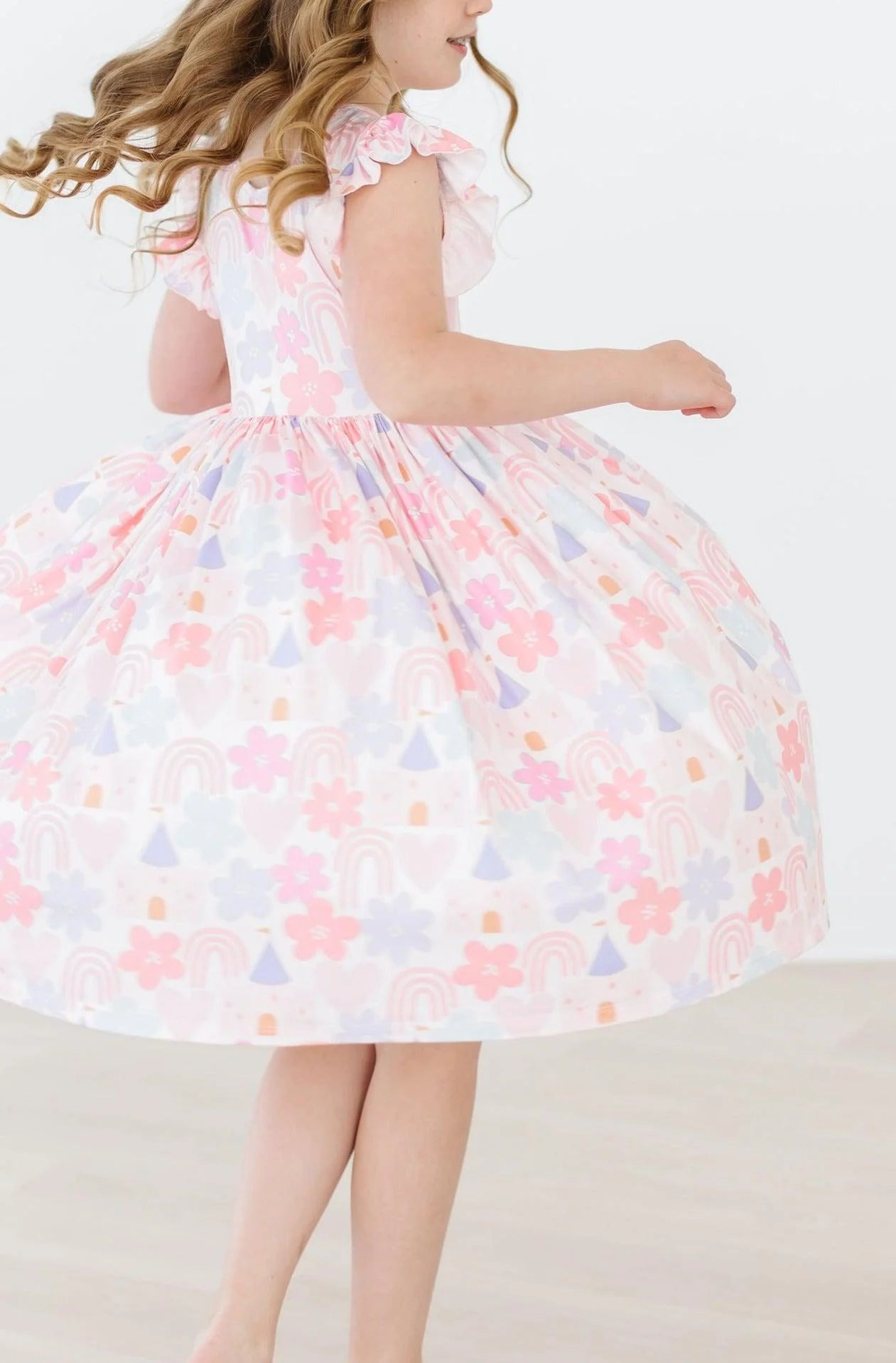 Castles & Rainbows Flutter Sleeve Twirl Dress by Mila & Rose