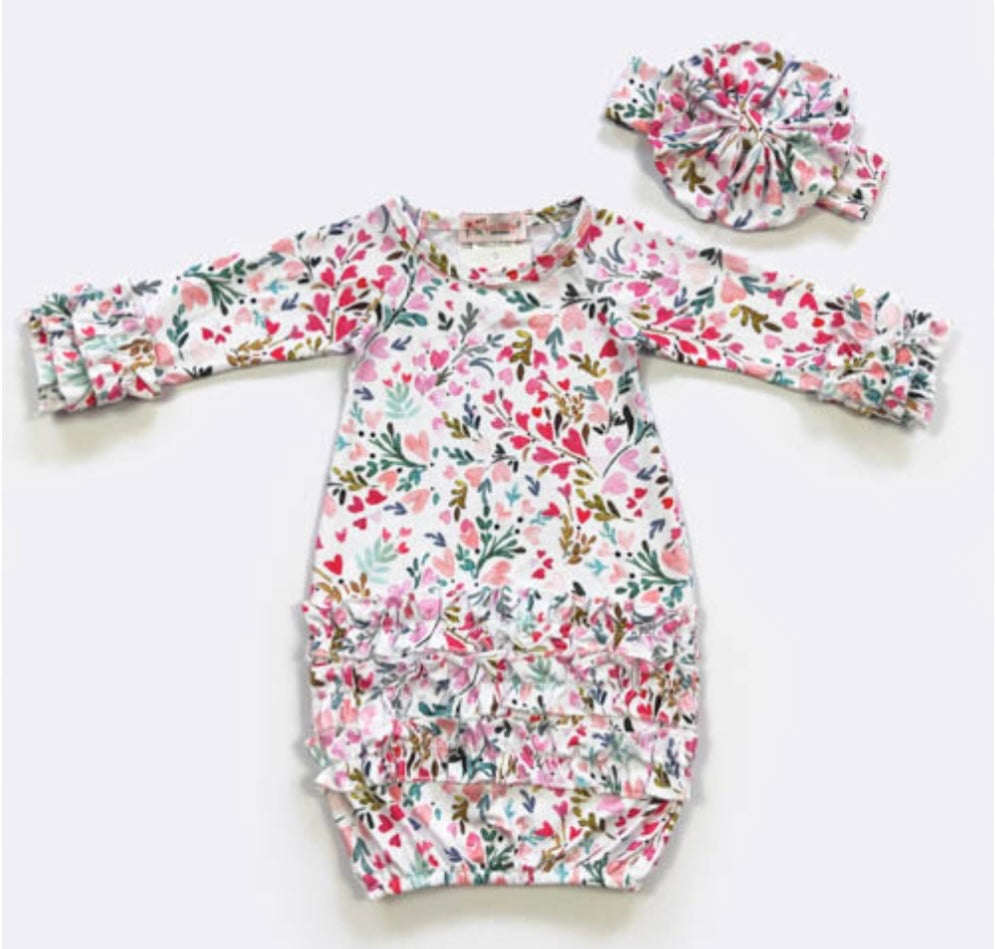 (NB to 3 mos) Infant Gown by Clover Cottage