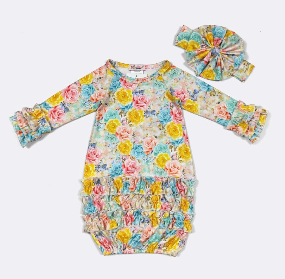 (NB to 3 mos) Infant Gown by Clover Cottage