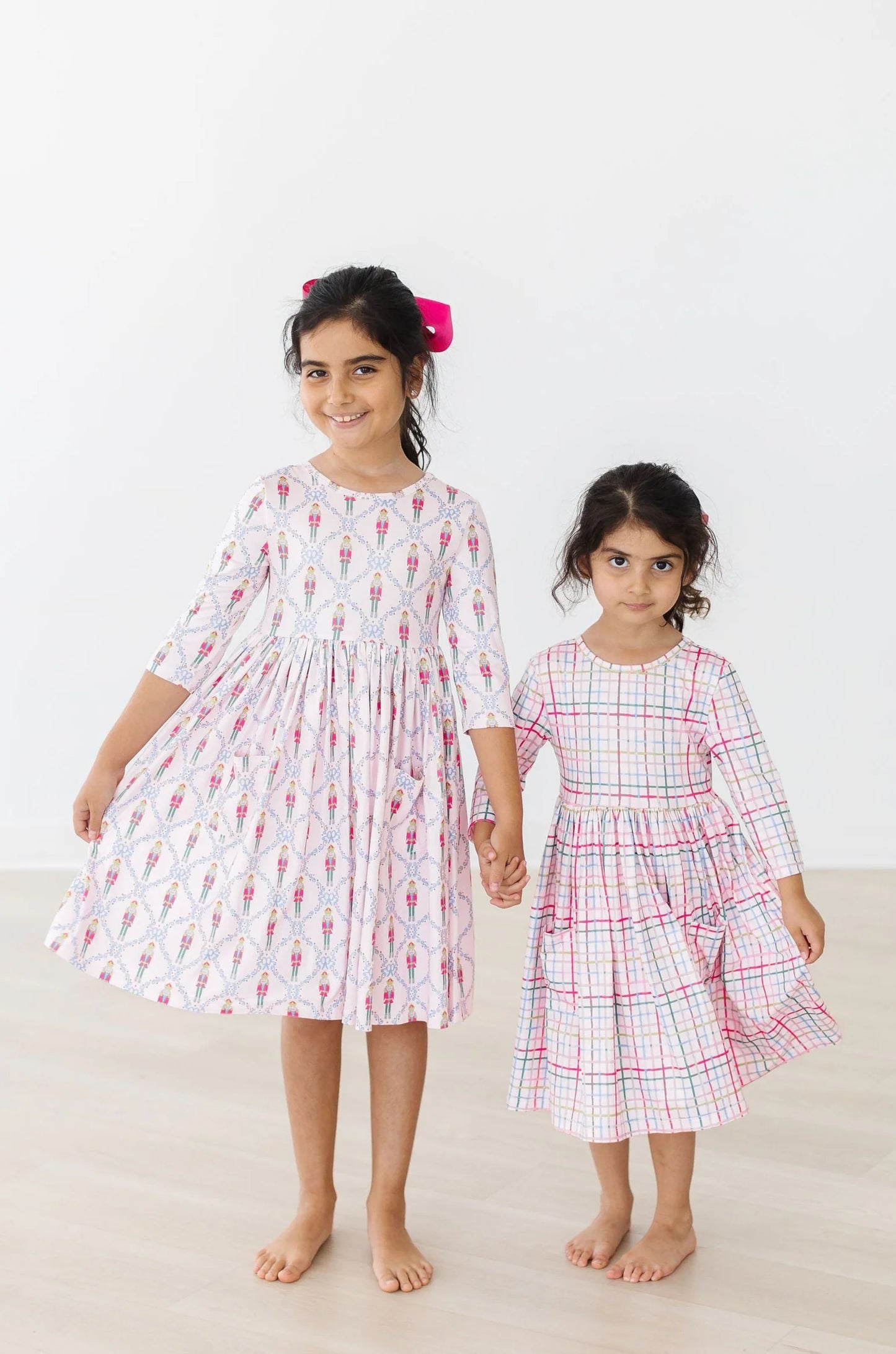 Pink Plaid 3/4 Sleeve Pocket Twirl Dress by Mila & Rose