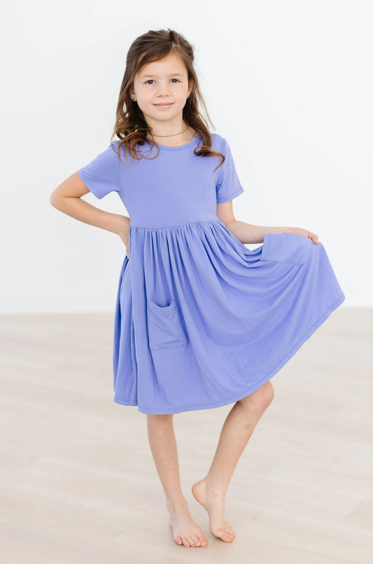 Periwinkle 3/4 Sleeve Pocket Twirl Dress by Mila & Rose