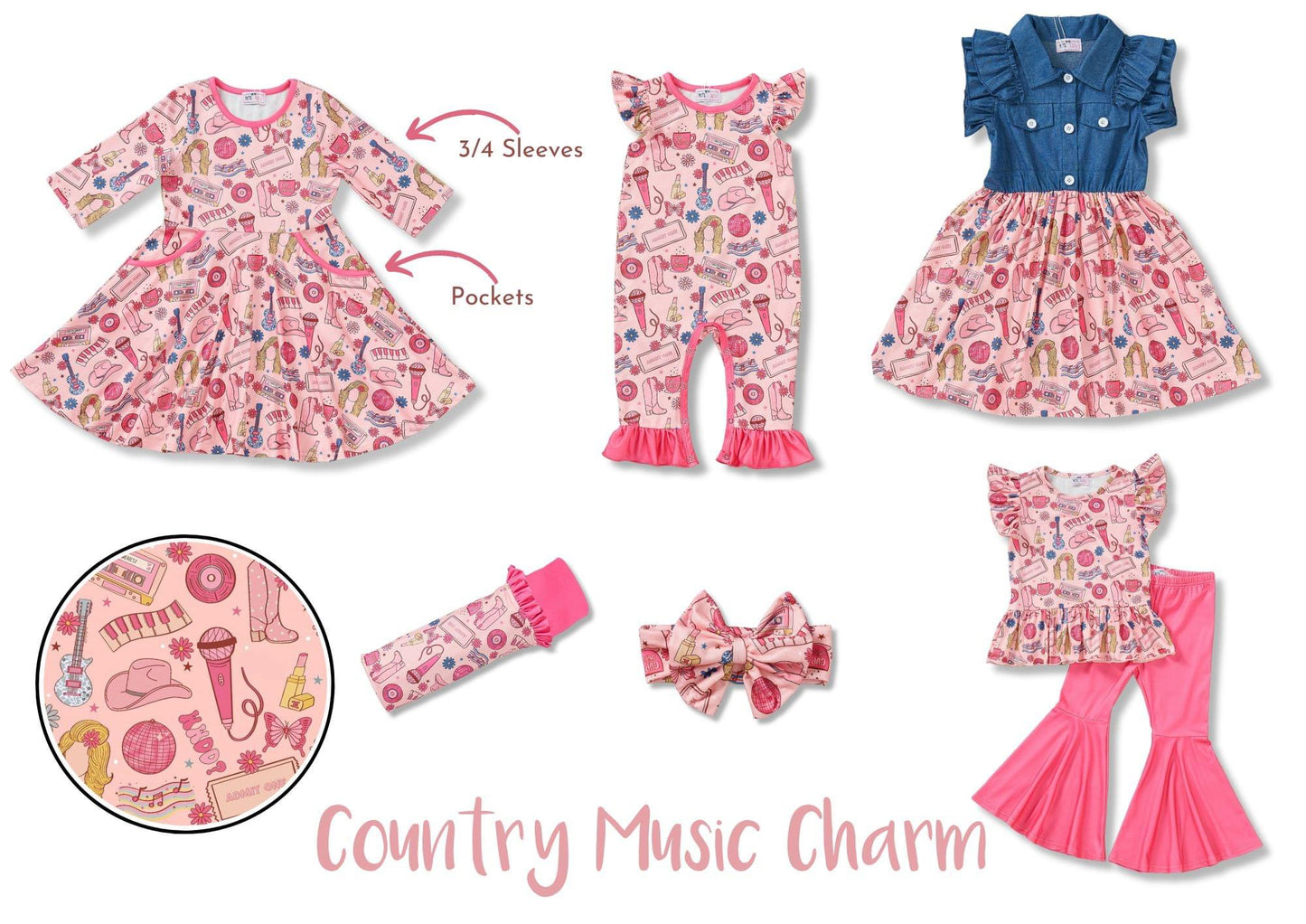 (Preorder) Country Music Charm
 Infant Romper by Pete + Lucy
