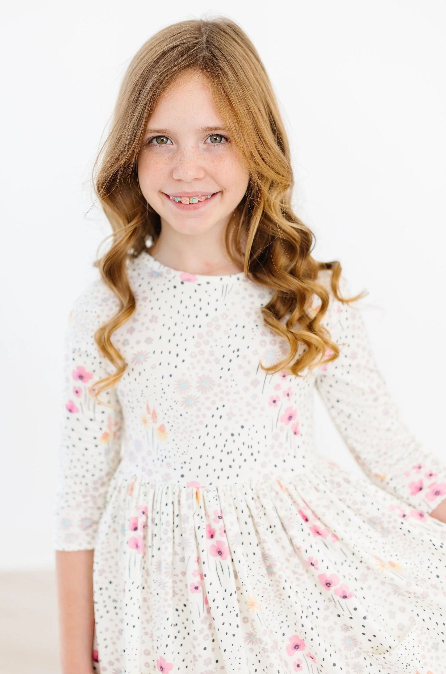 Whimsical Wildflowers 3/4 Sleeve Pocket Twirl Dress by Mila & Rose