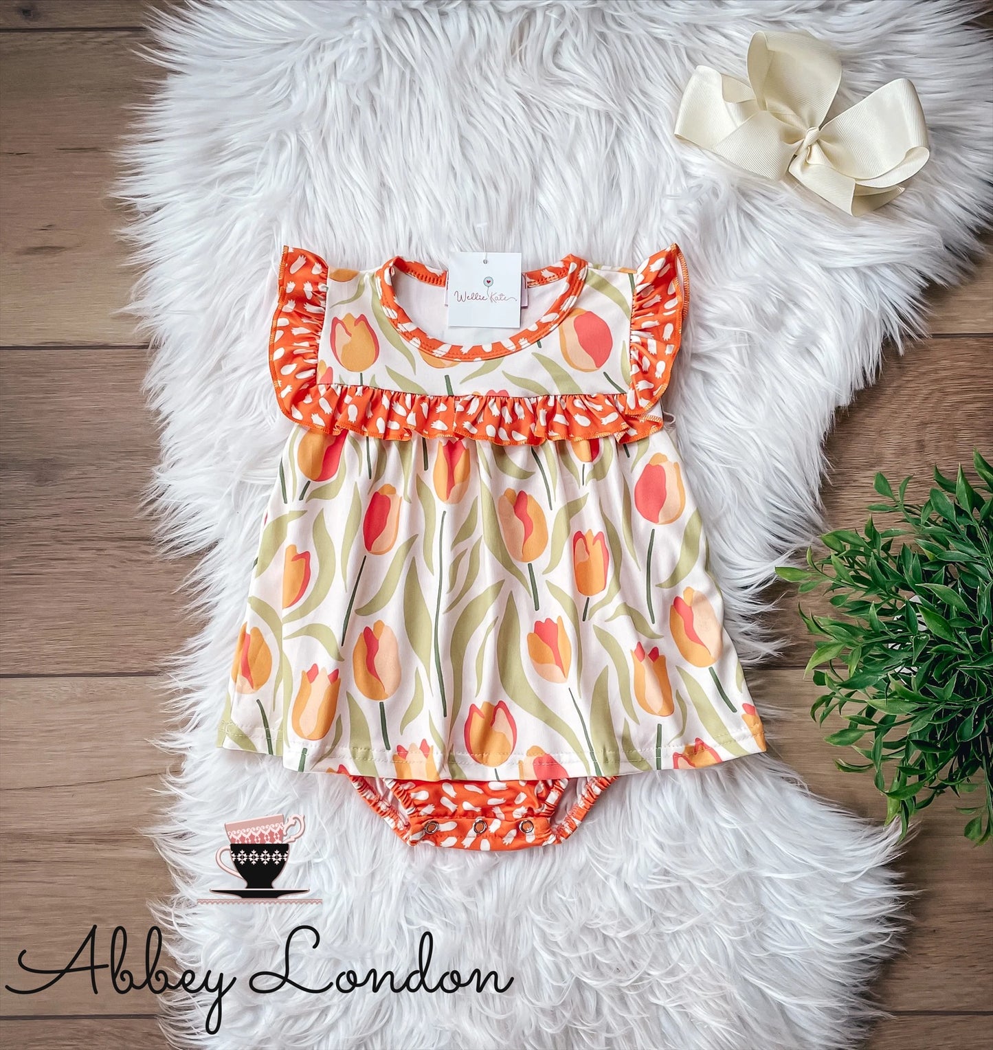 Orange Tulip Infant Romper by Wellie Kate