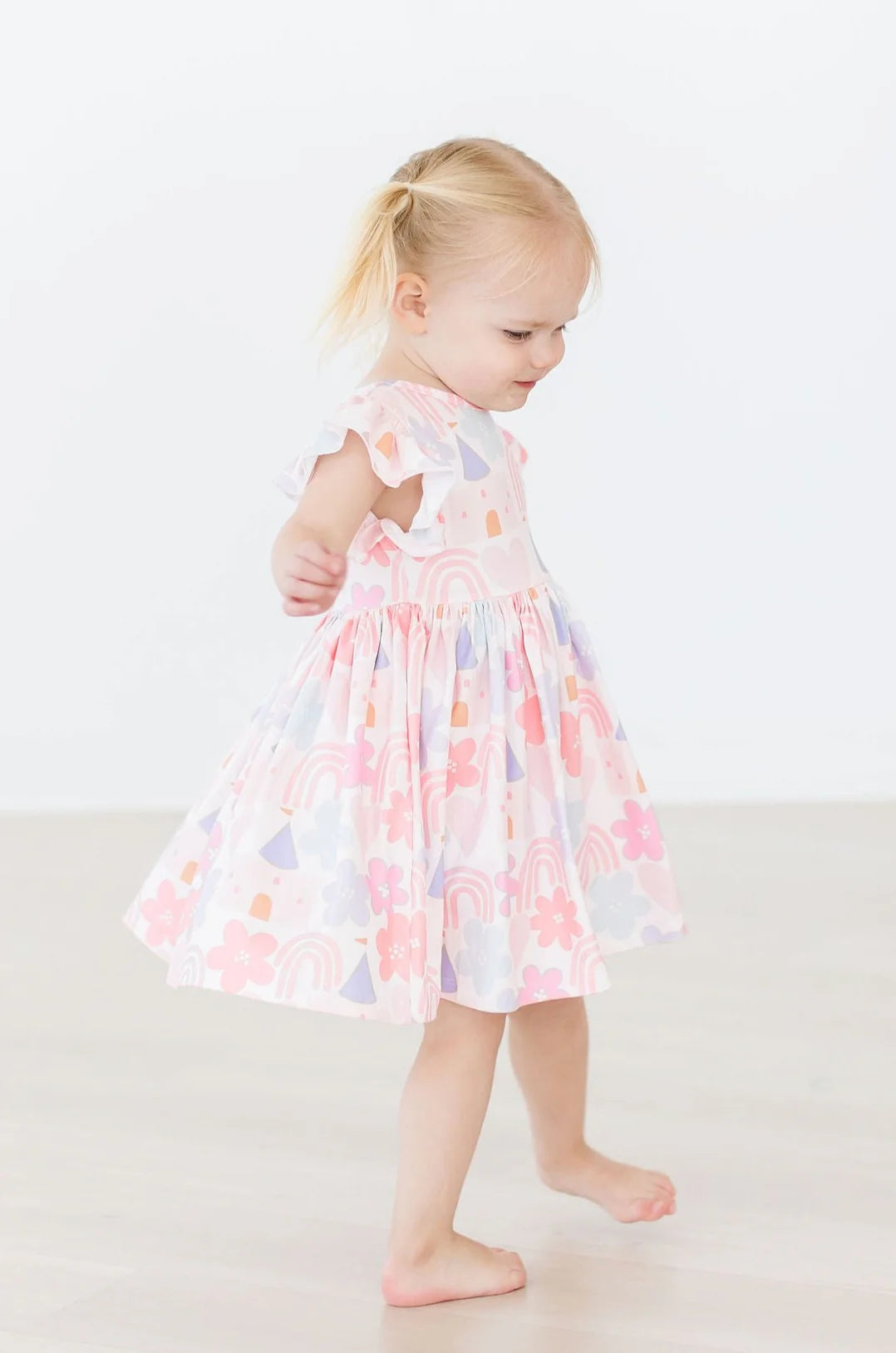 Castles & Rainbows Flutter Sleeve Twirl Dress by Mila & Rose