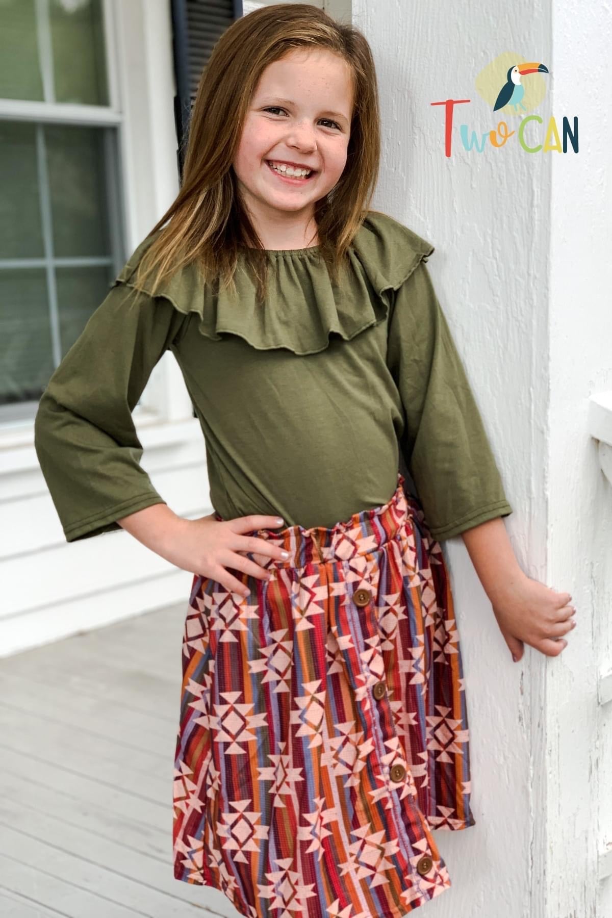 Brown Aztec Skort Set by TwoCan