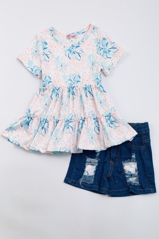 Blush Blue Blossoms Short Set by Clover Cottage