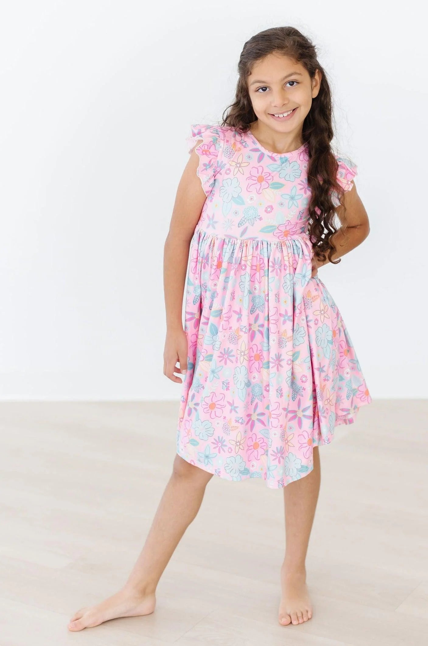 Beachy Blooms Flutter Sleeve Twirl Dress by Mila & Rose