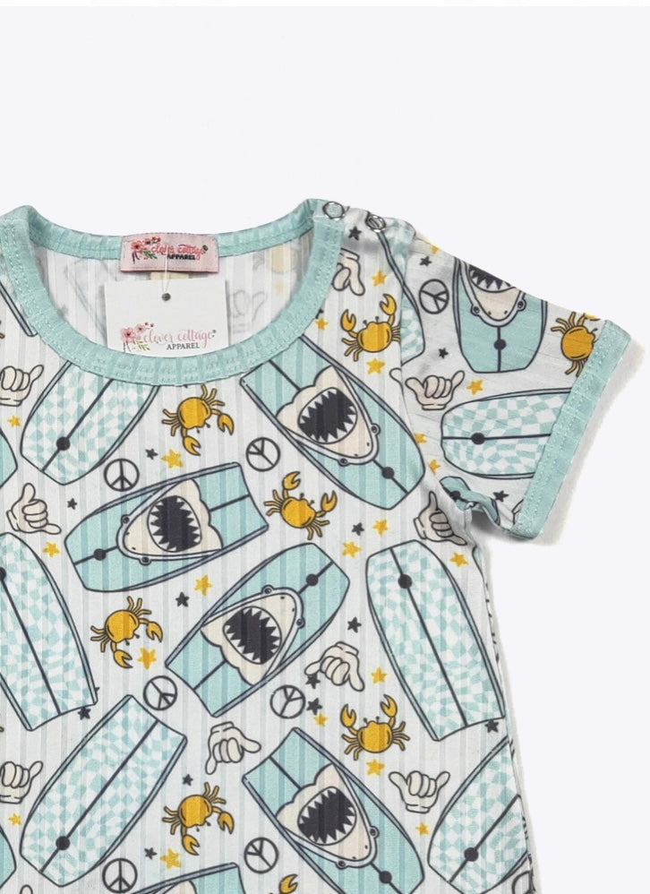 Shark Surf Infant Romper by Clover Cottage