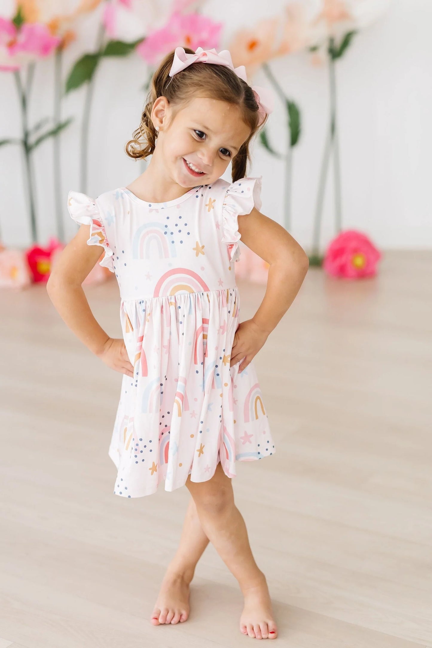 Over the Rainbow Flutter Sleeve Twirl Dress by Mila & Rose