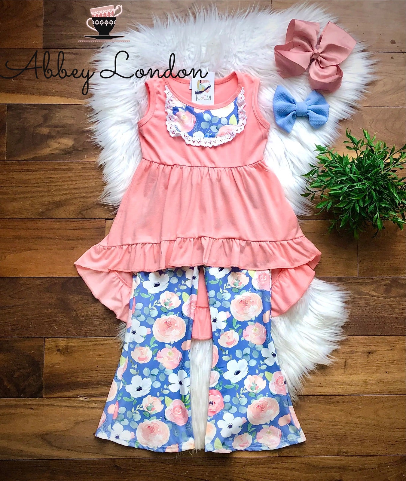 Springtime Stripes + Floral Flare Pant Set by TwoCan