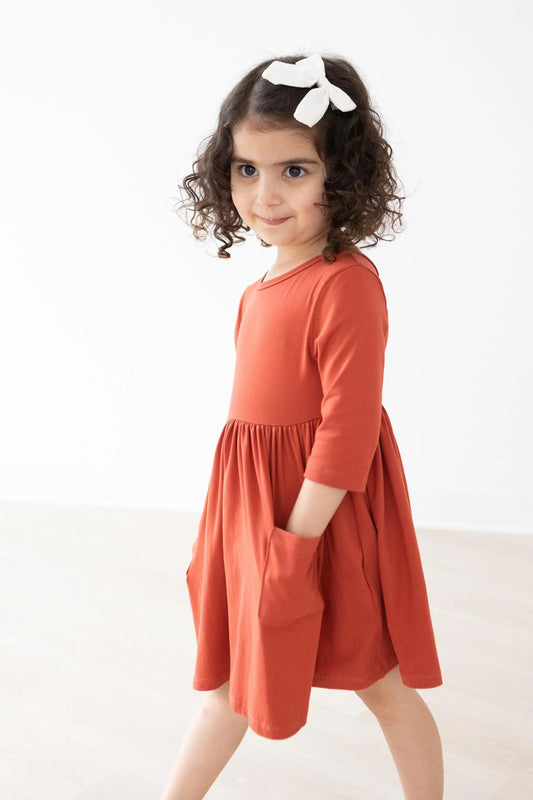 Pumpkin Spice 3/4 Sleeve Pocket Twirl Dress by Mila & Rose