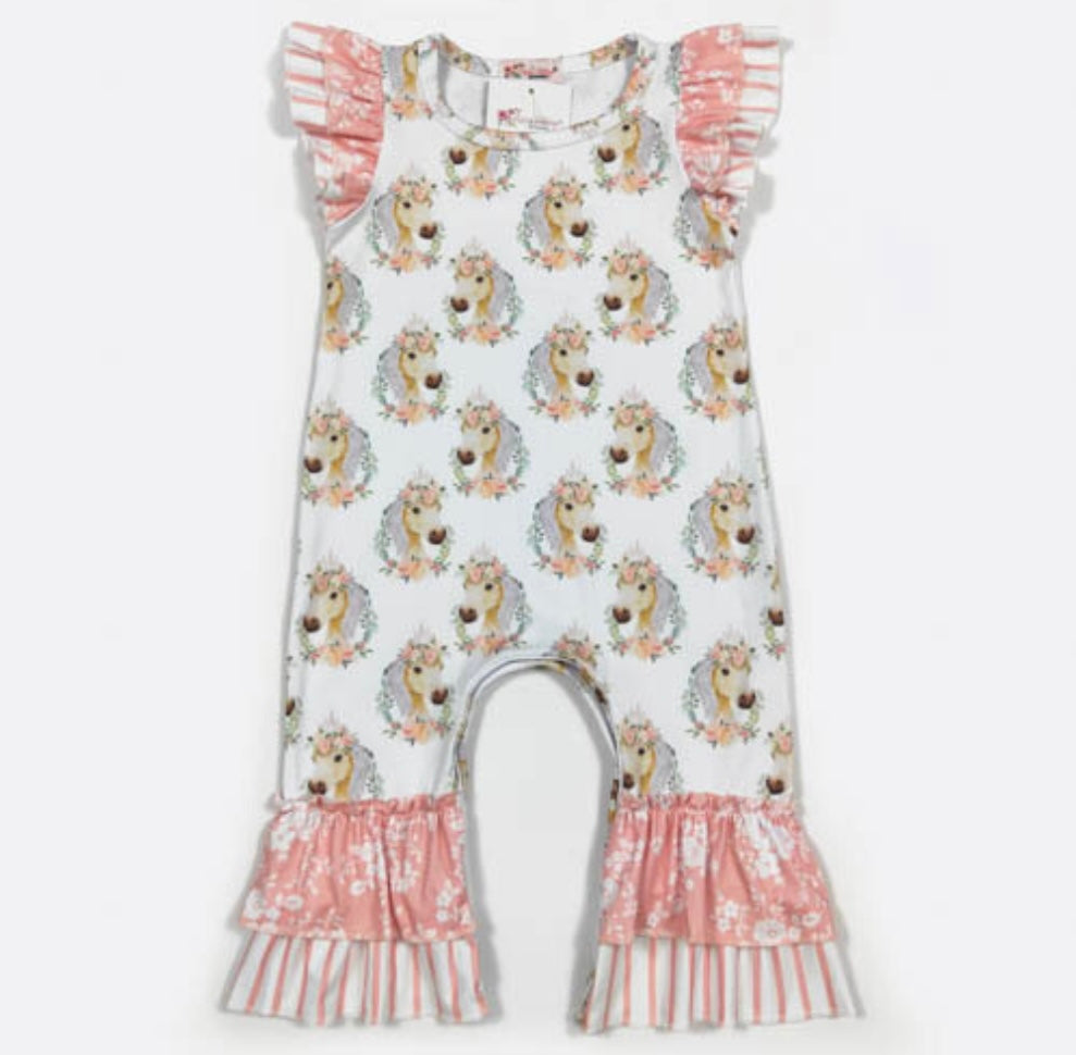 Floral Horse Infant Romper by Clover Cottage