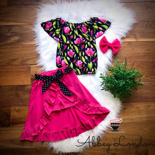 Pink Magnolia Open Skirt Set by Wellie Kate