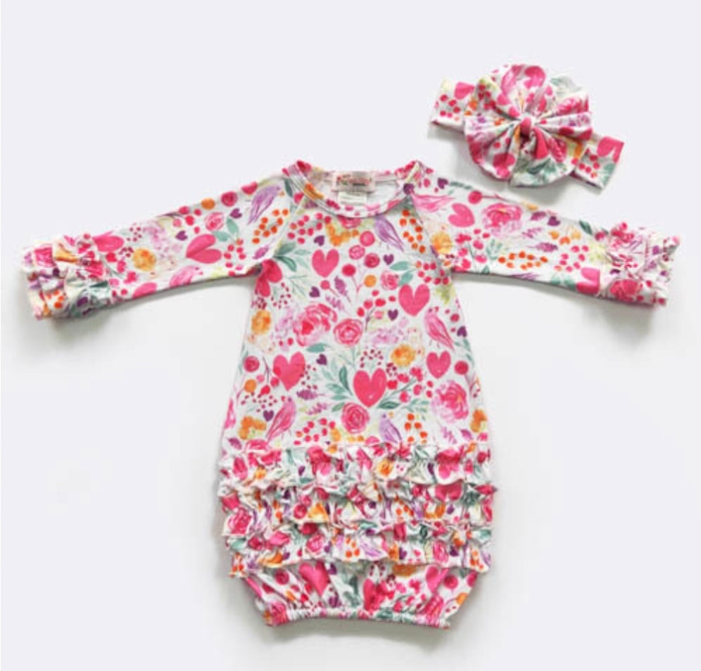 (NB to 3 mos) Infant Gown by Clover Cottage