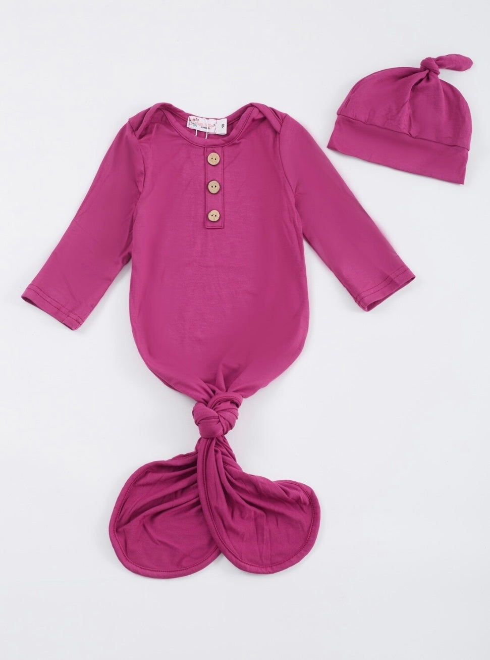 (NB to 6 mos) Bamboo Infant Gown & Hat by Clover Cottage