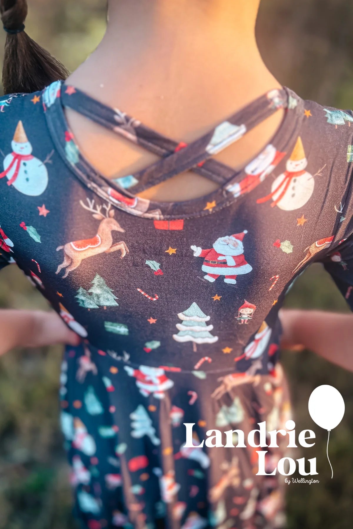 Santa & Reindeer Twirl Dress by Landrie Lou