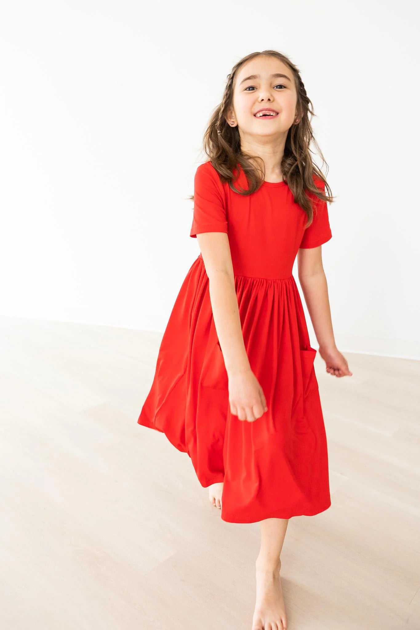 Red Pocket Twirl Dress by Mila & Rose