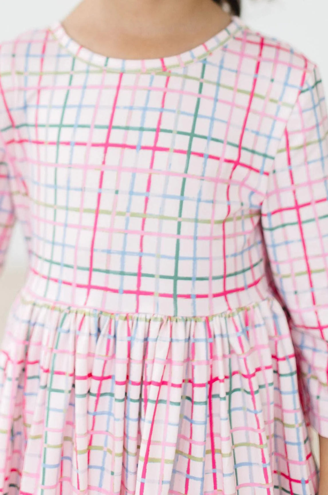 Pink Plaid 3/4 Sleeve Pocket Twirl Dress by Mila & Rose