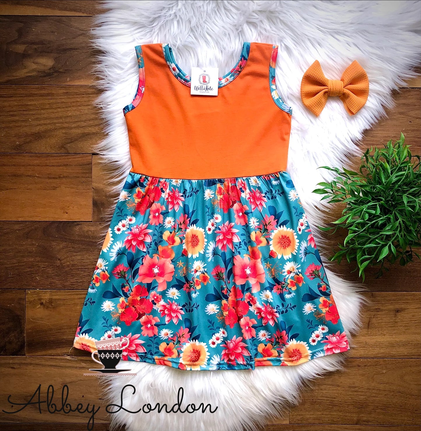 Teal & Orange Dress by Wellie Kate