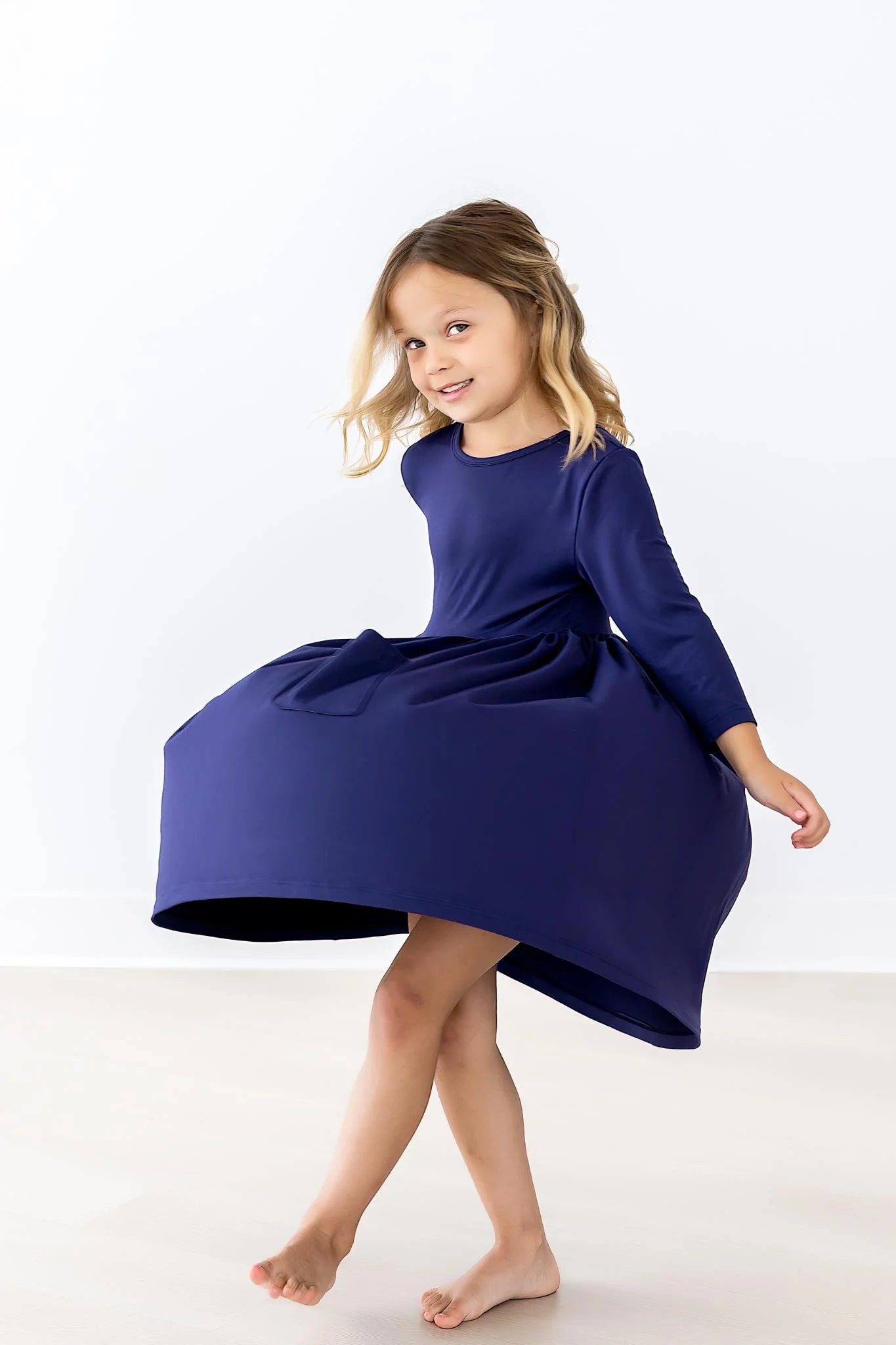 Navy 3/4 Sleeve Pocket Twirl Dress by Mila & Rose
