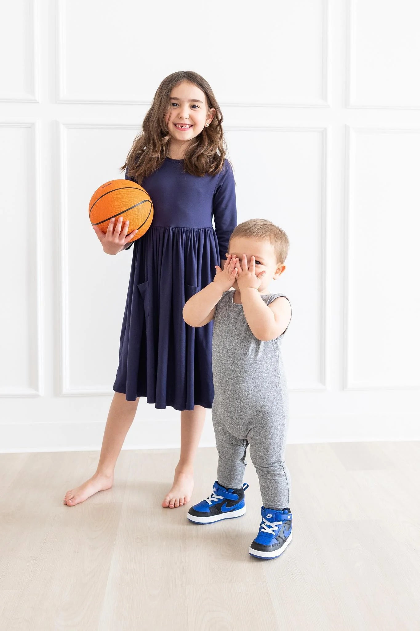 Navy 3/4 Sleeve Pocket Twirl Dress by Mila & Rose