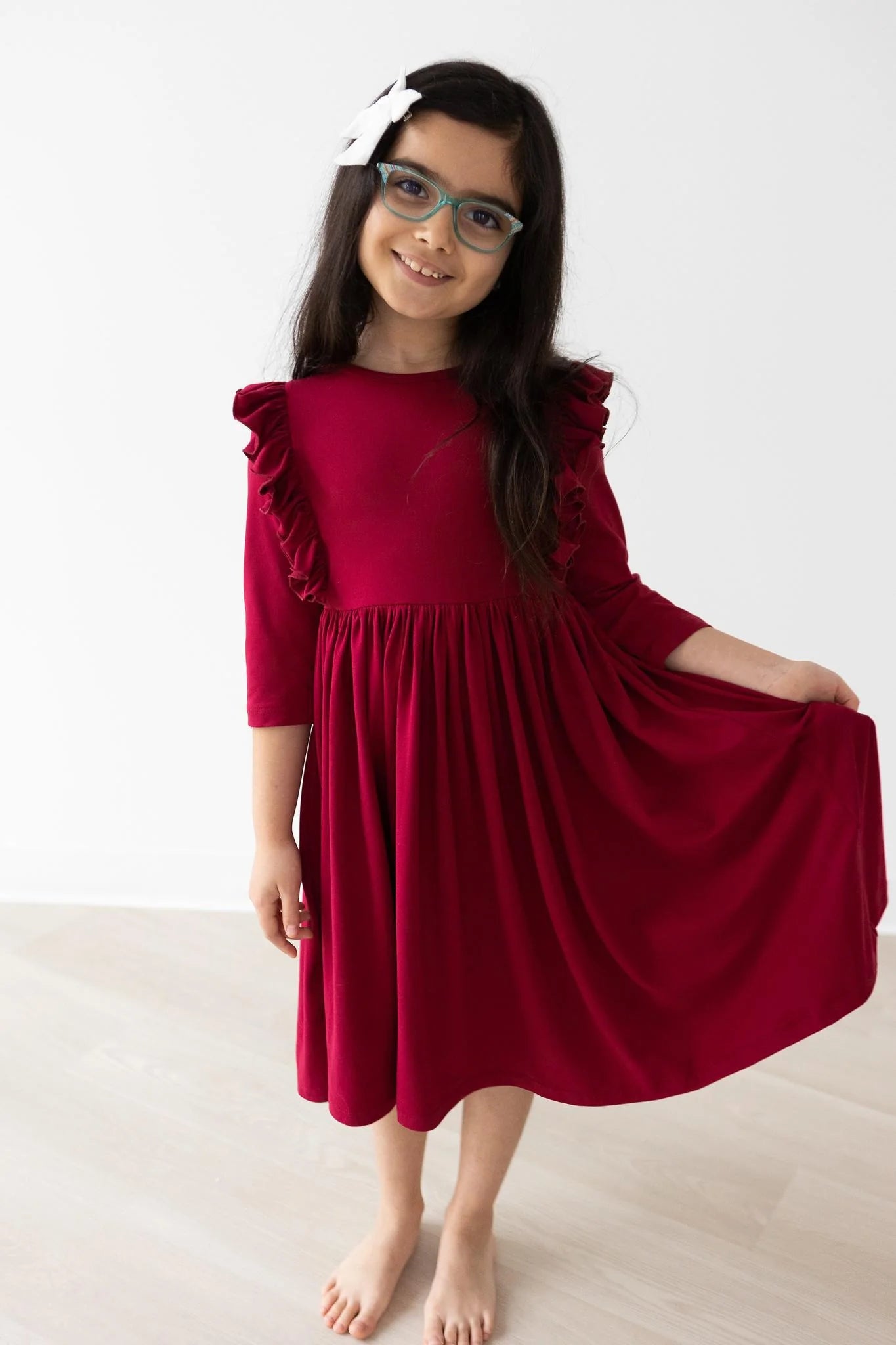 Burgandy Ruffle Twirl Dress by Mila & Rose