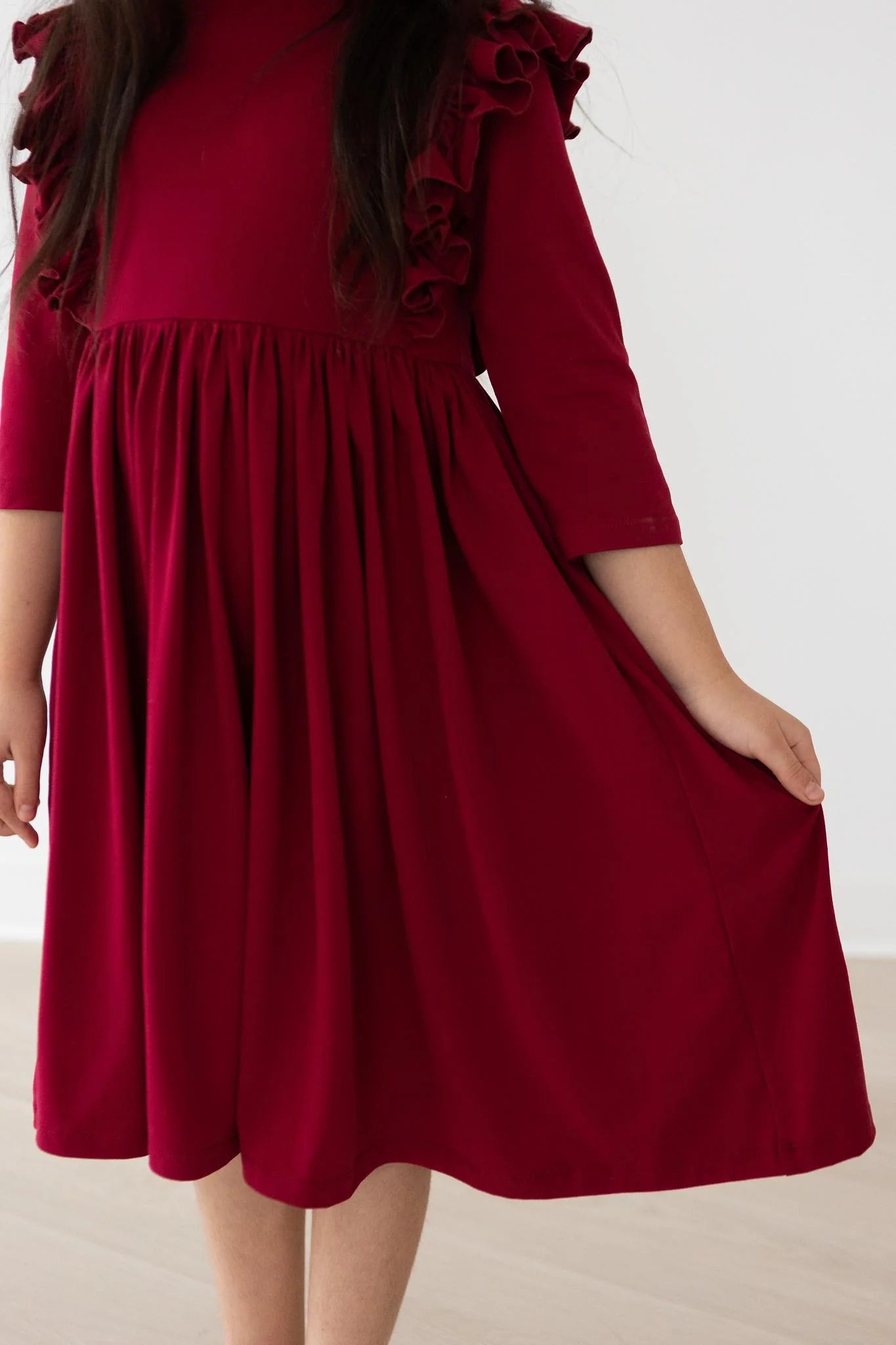 Burgandy Ruffle Twirl Dress by Mila & Rose