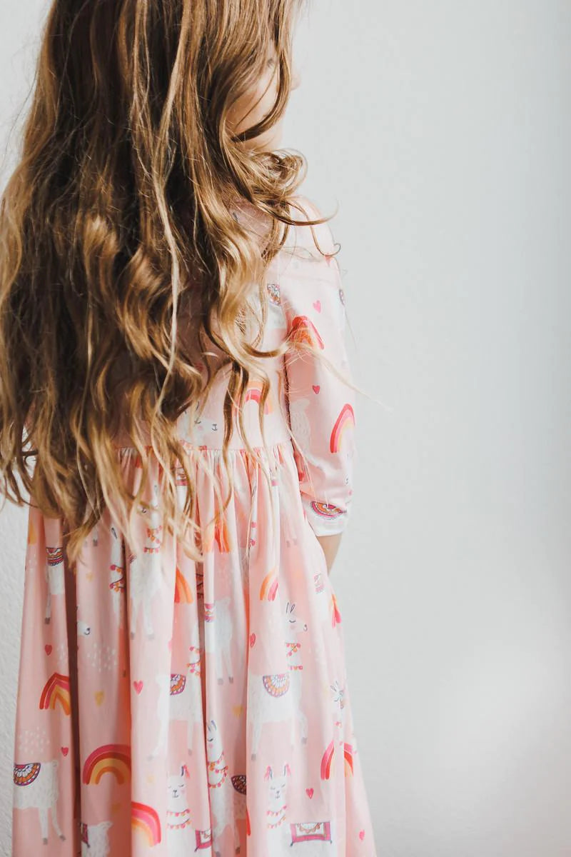 Llama Love 3/4 Sleeve Twirl Dress by Mila & Rose