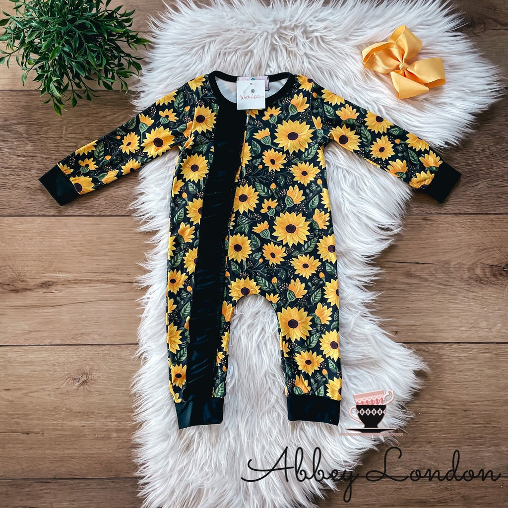 Sunflowers Zipper Infant Romper by Wellie Kate