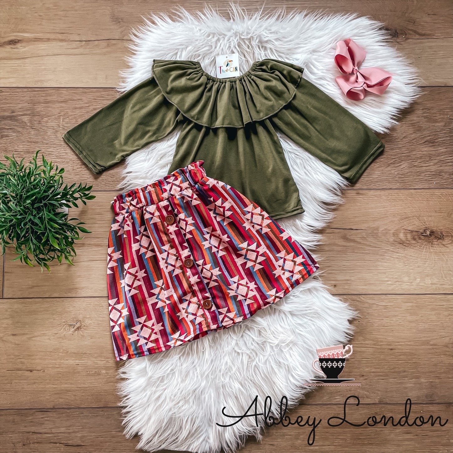 Brown Aztec Skort Set by TwoCan