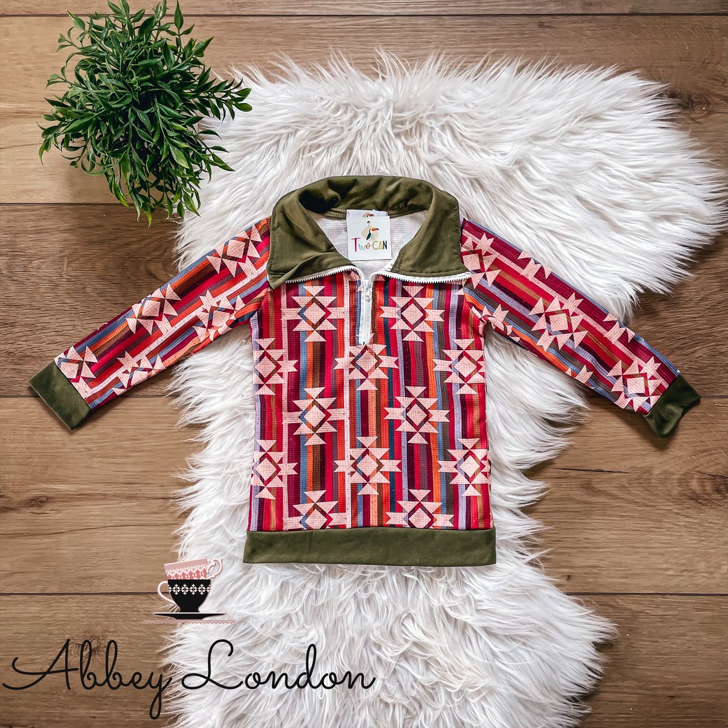Brown Aztec Quarter Zip Shirt by TwoCan