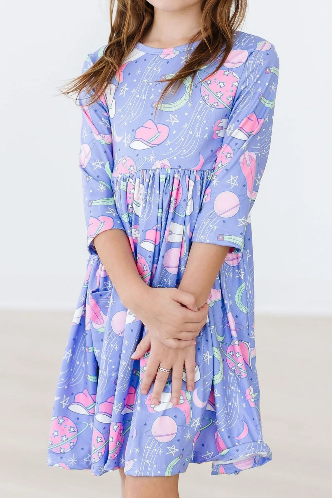 Neon Moon 3/4 Sleeve Pocket Twirl Dress by Mila & Rose