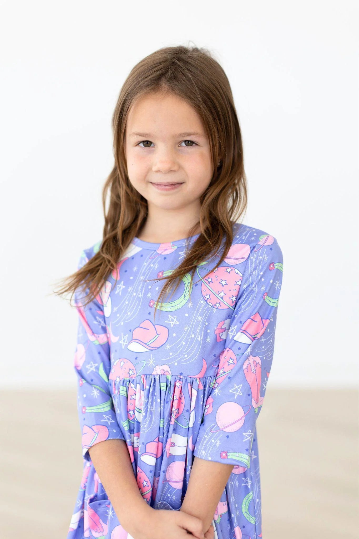 Neon Moon 3/4 Sleeve Pocket Twirl Dress by Mila & Rose