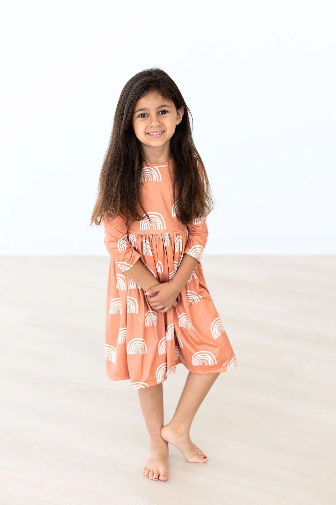 Rainbows in Fall 3/4 Sleeve Twirl Dress by Mila & Rose