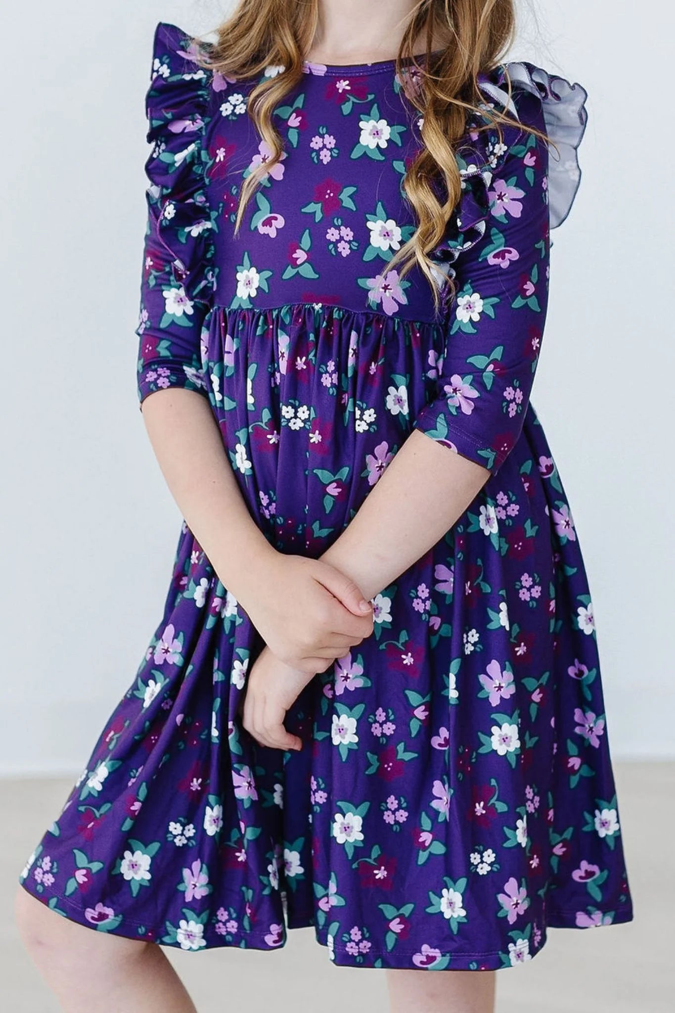 Violets in Bloom Ruffle Twirl Dress by Mila & Rose