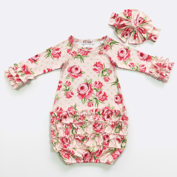 (NB to 3 mos) Infant Gown by Clover Cottage