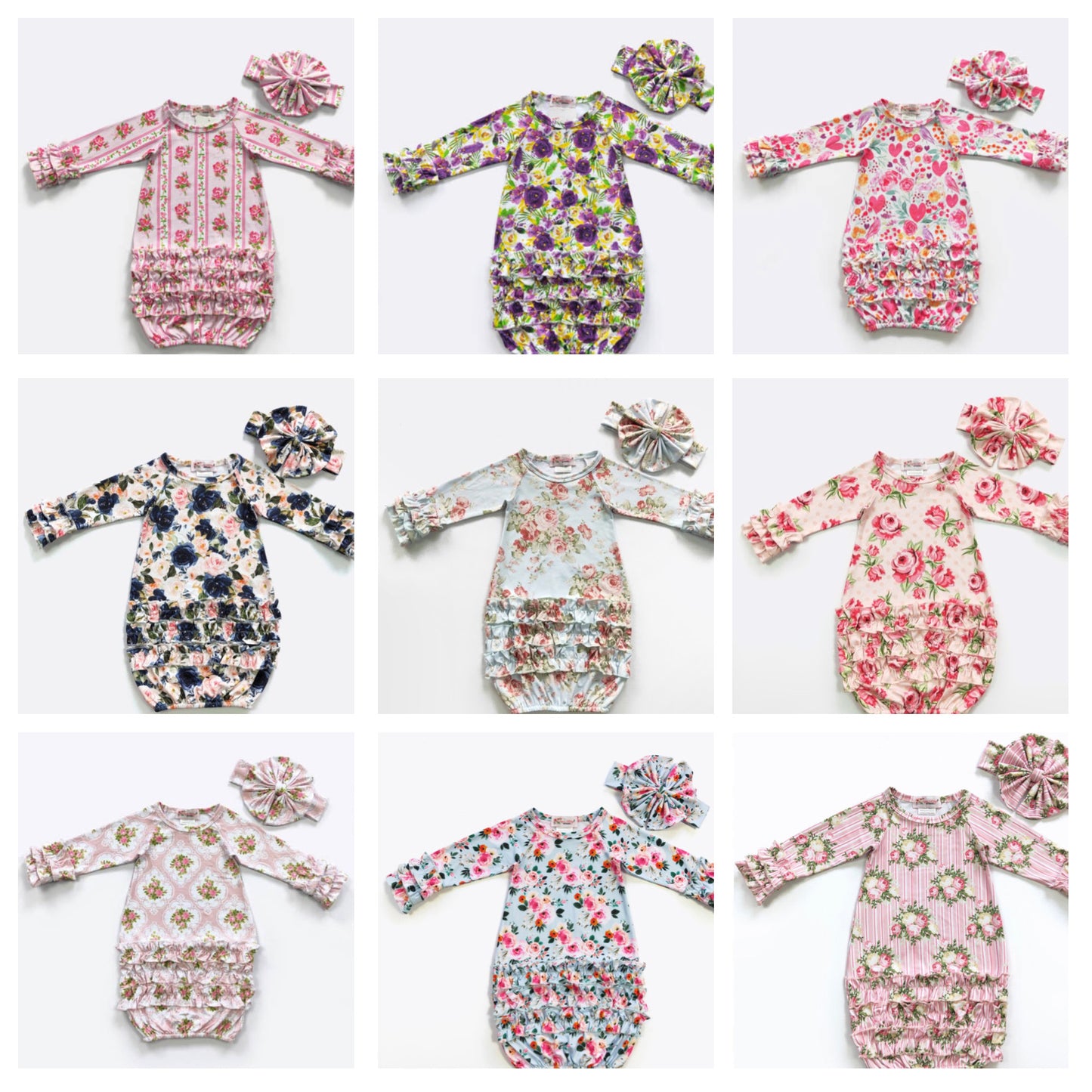 (NB to 3 mos) Infant Gown by Clover Cottage
