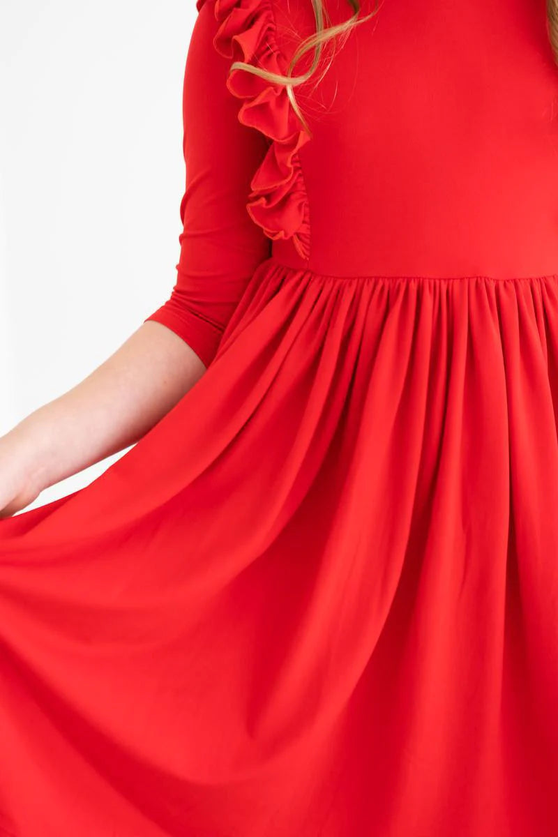 Red Ruffle Twirl Dress by Mila & Rose