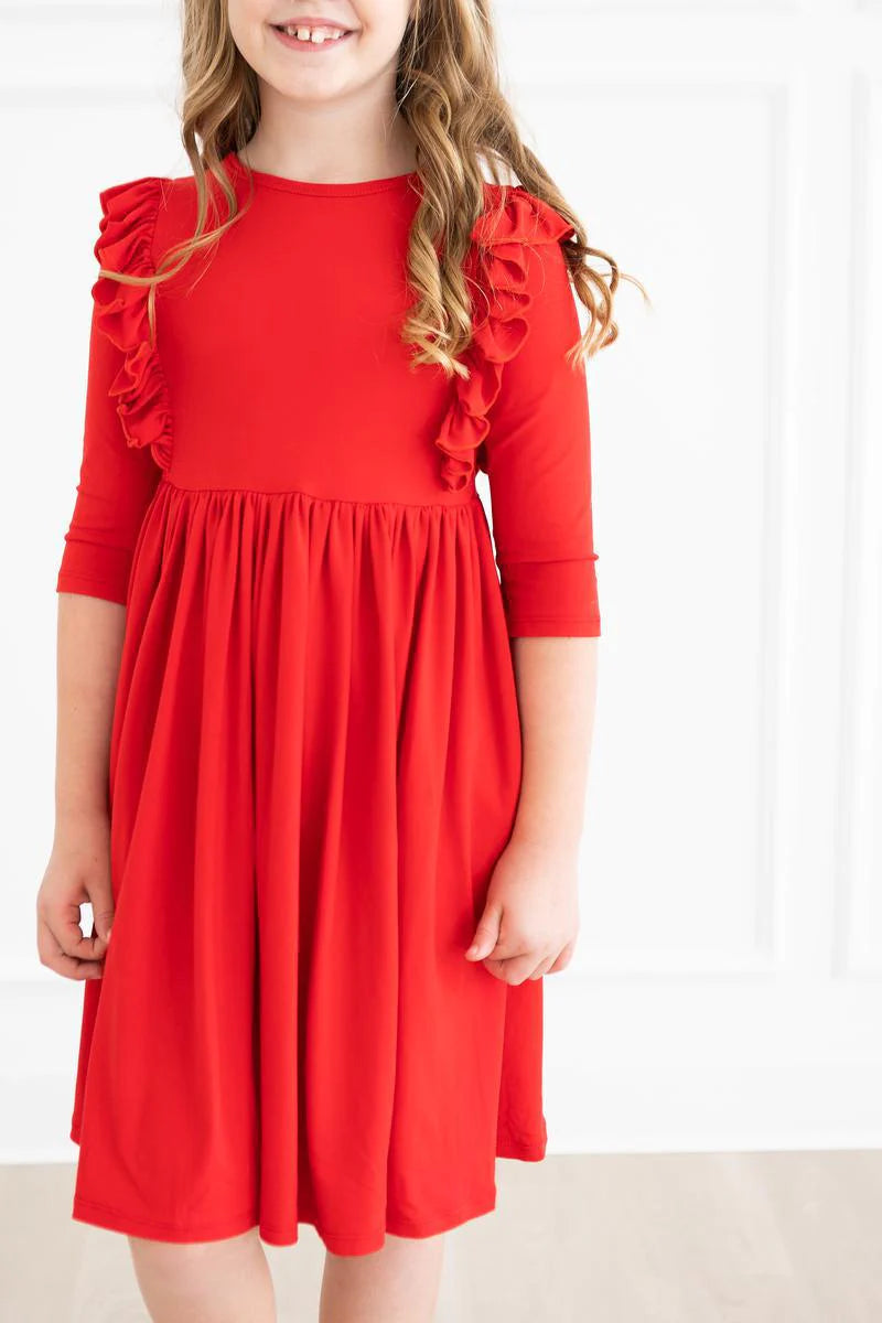 Red Ruffle Twirl Dress by Mila & Rose