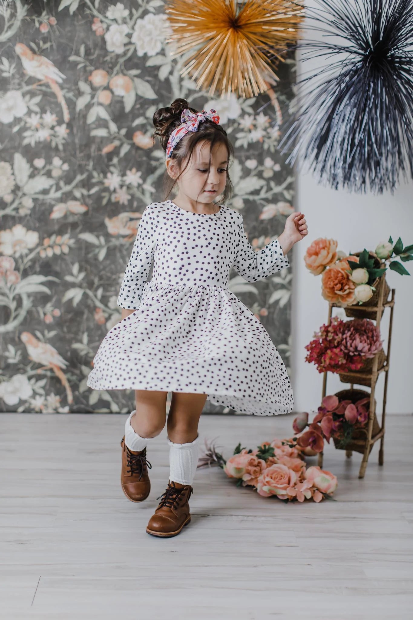 Scattered Dot 3/4 Sleeve Twirl Dress by Mila & Rose