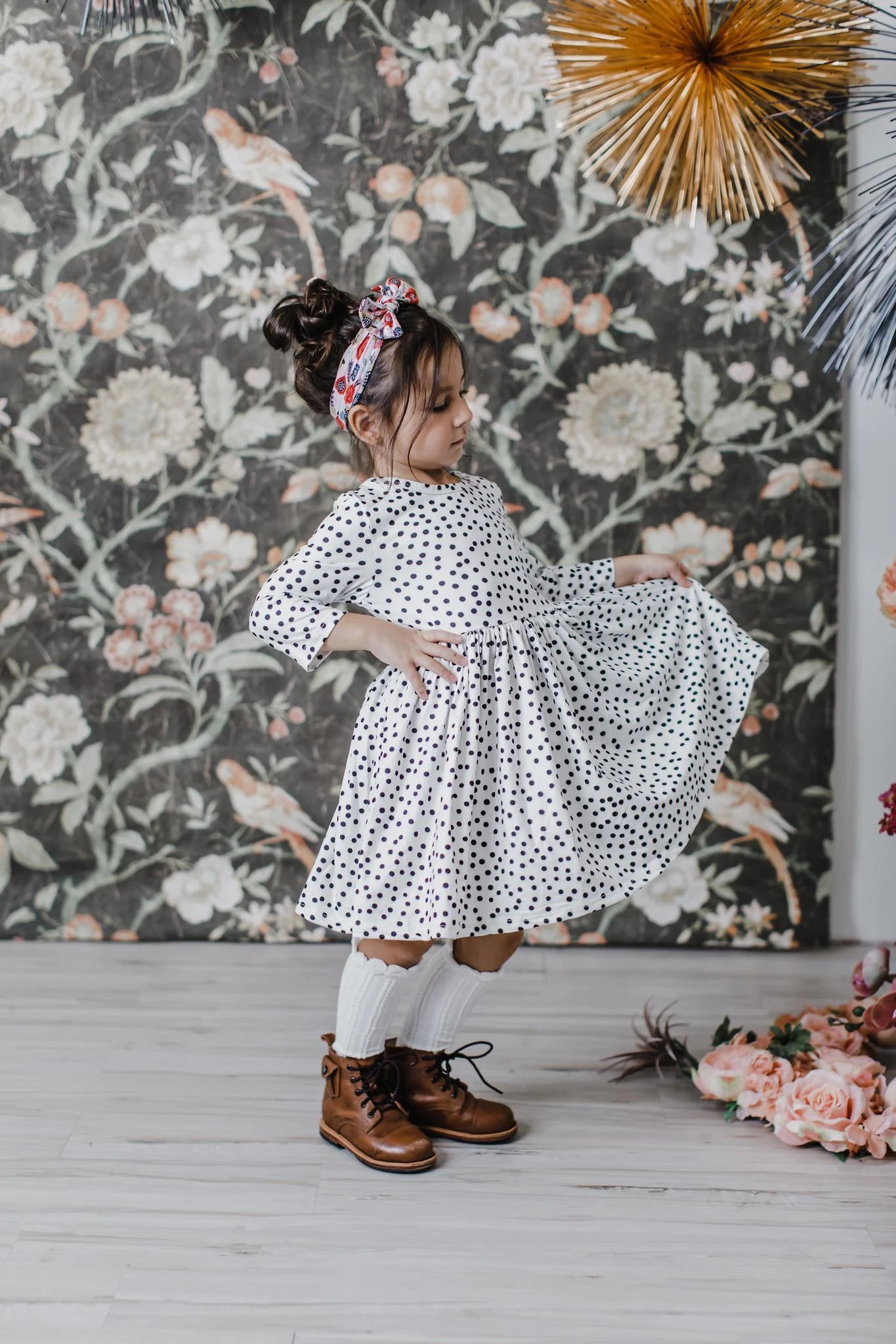 Scattered Dot 3/4 Sleeve Twirl Dress by Mila & Rose
