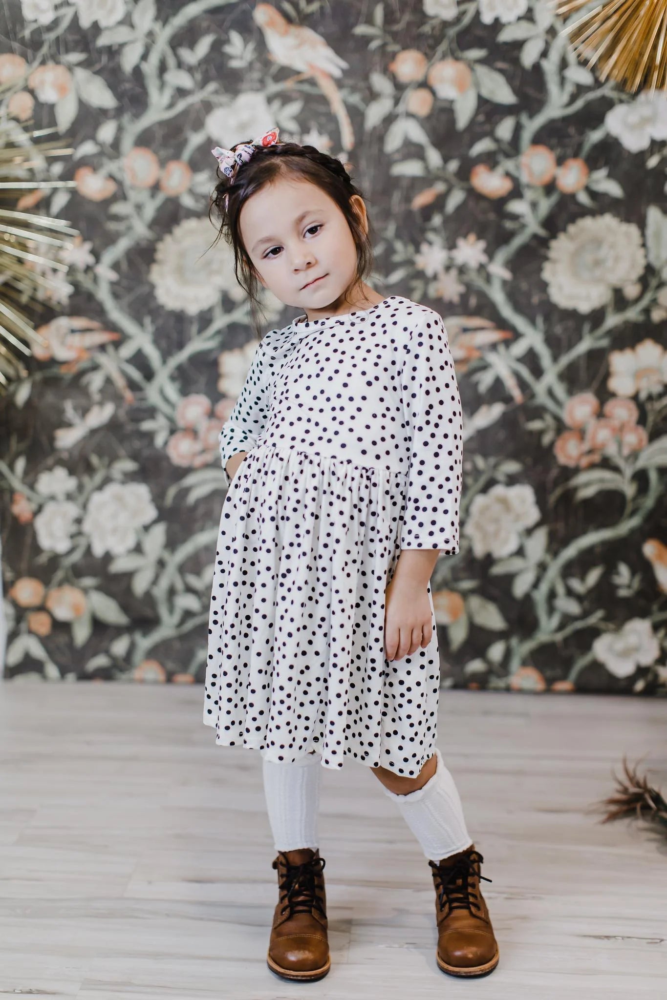 Scattered Dot 3/4 Sleeve Twirl Dress by Mila & Rose