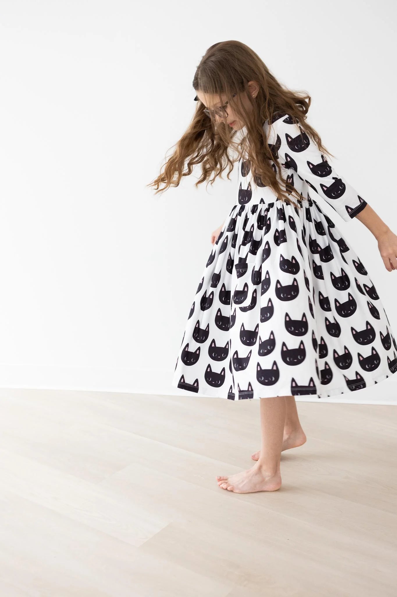Purrfect 3/4 Sleeve Pocket Twirl Dress by Mila & Rose