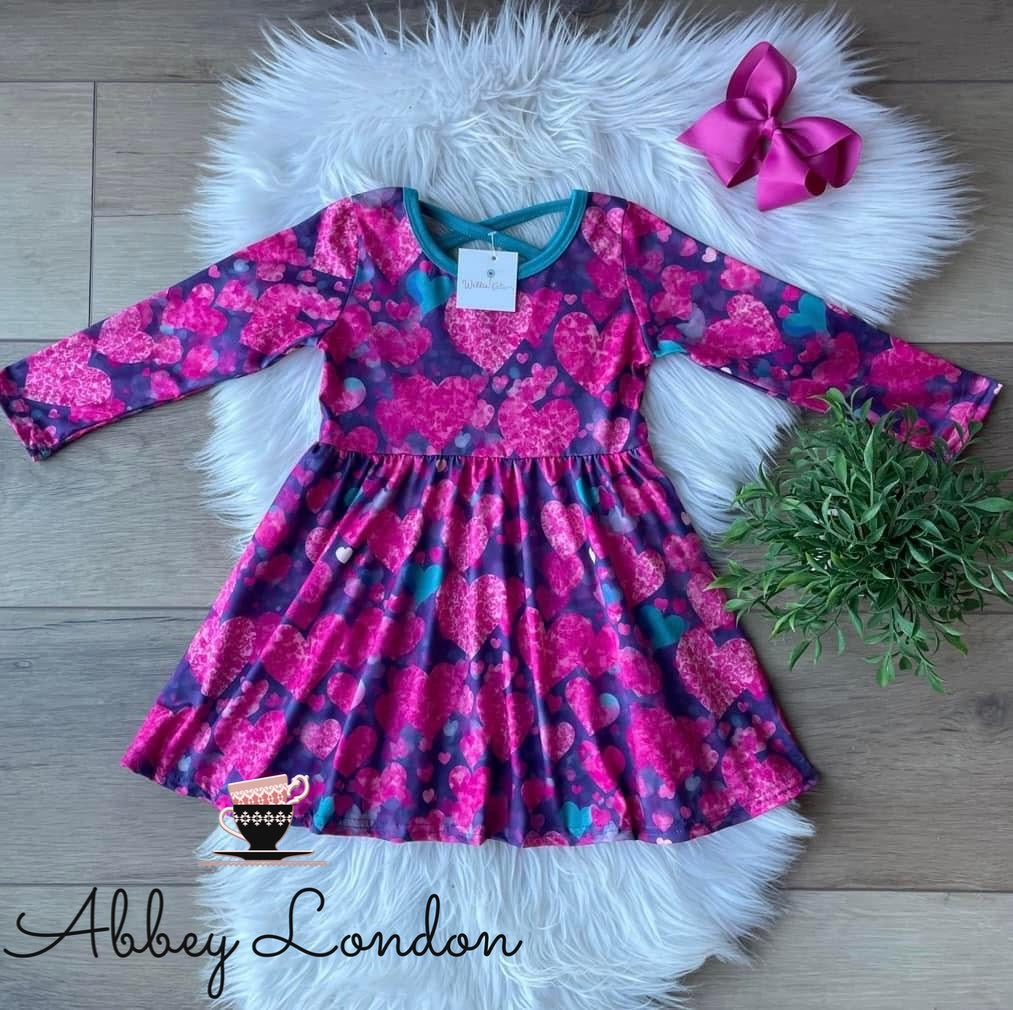 Teal Hearts Dress by Wellie Kate