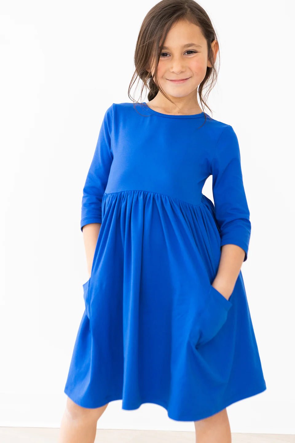 Royal Blue 3/4 Sleeve Pocket Twirl Dress by Mila & Rose