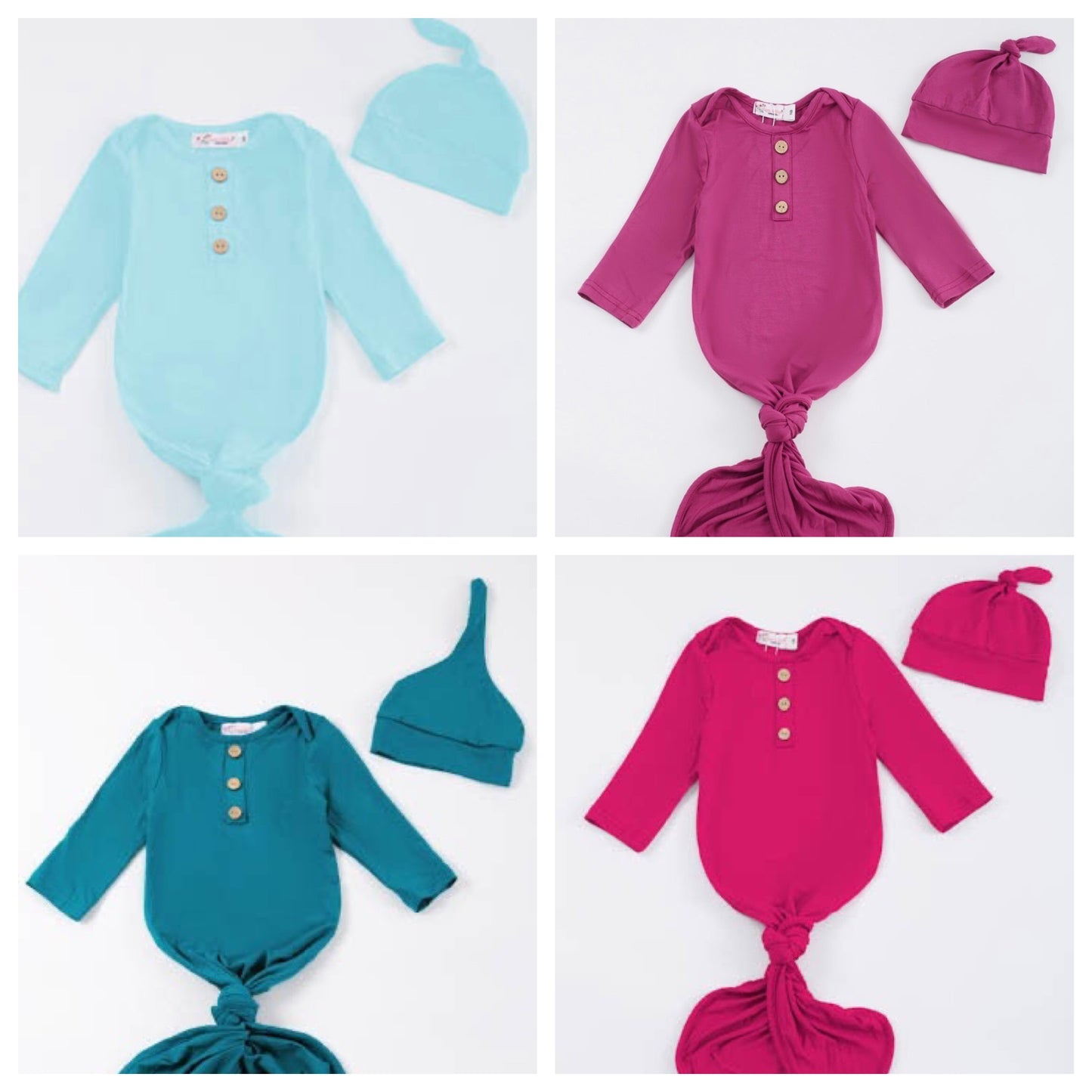 (NB to 6 mos) Bamboo Infant Gown & Hat by Clover Cottage