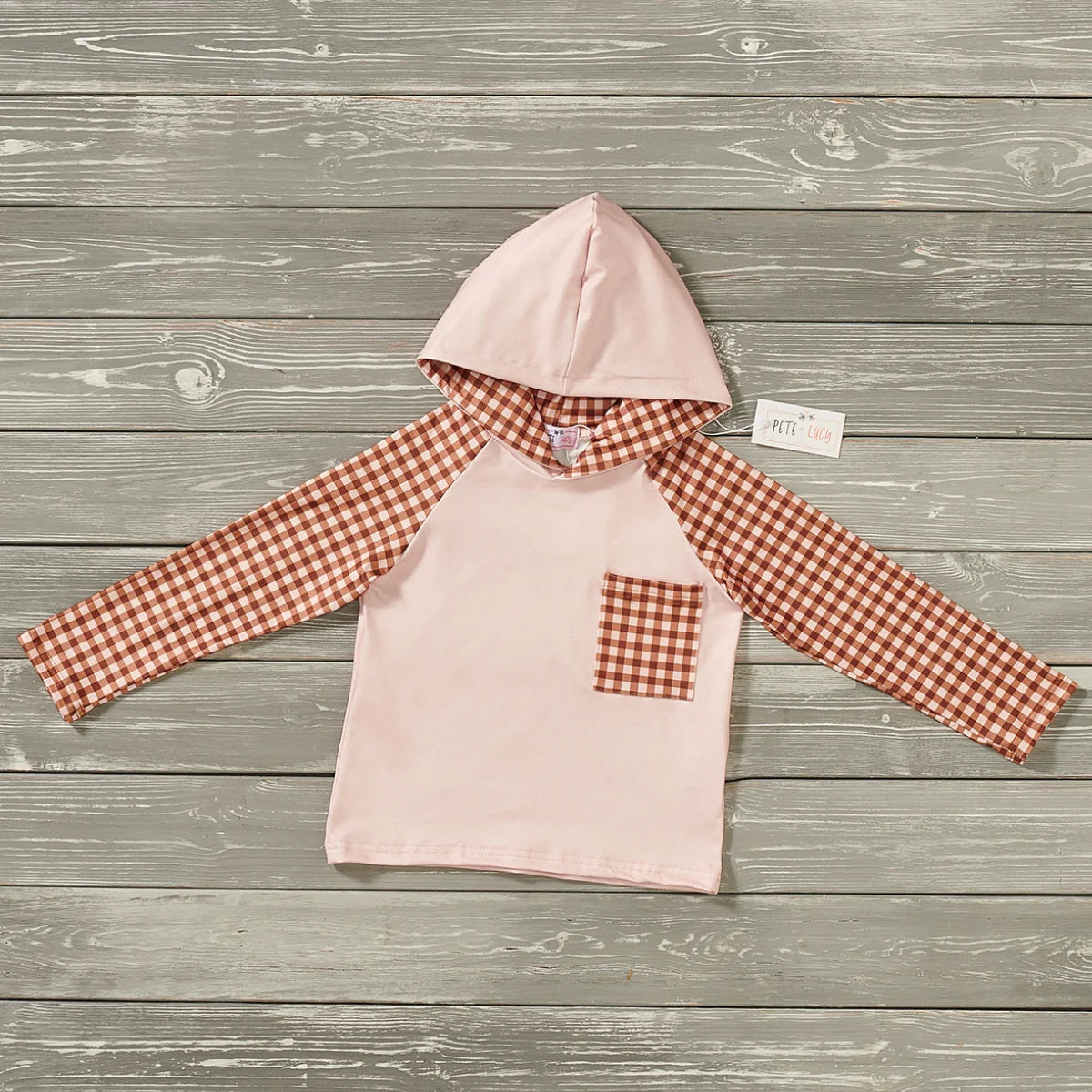 Brown Gingham Hoodie by Pete + Lucy