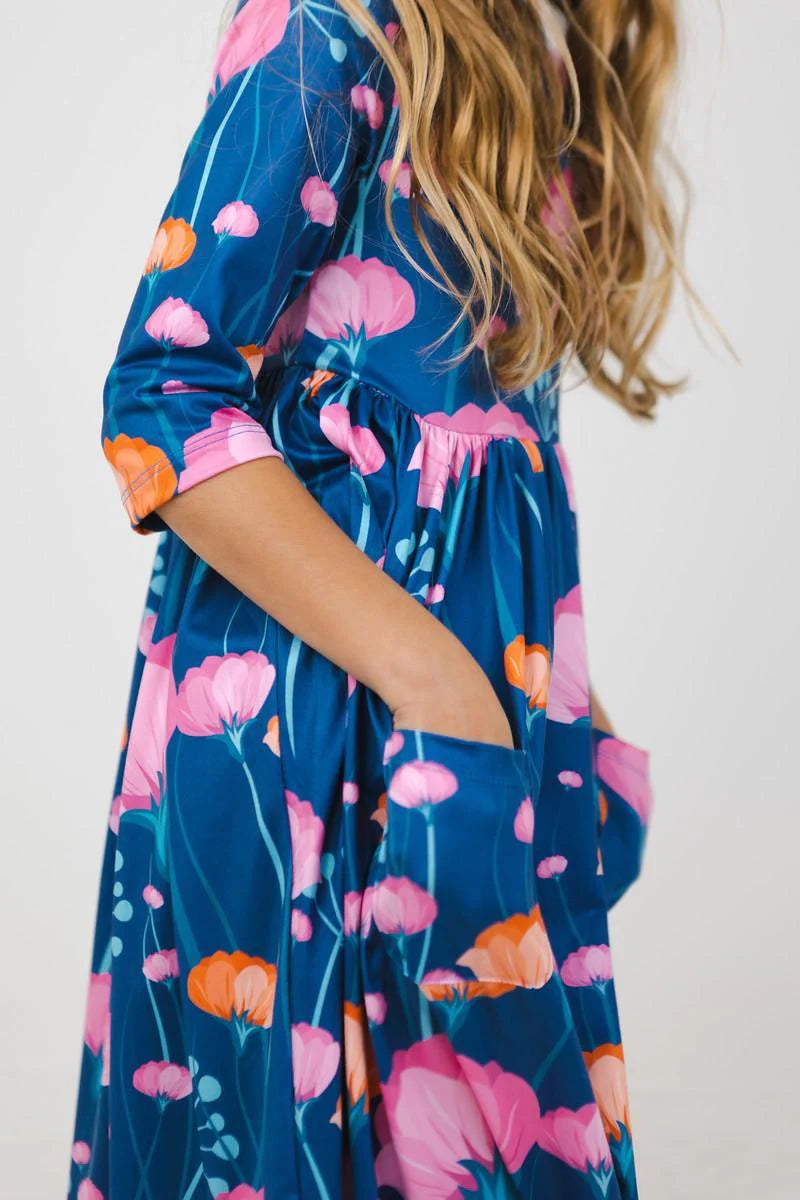 Poppies 3/4 Sleeve Pocket Twirl Dress by Mila & Rose