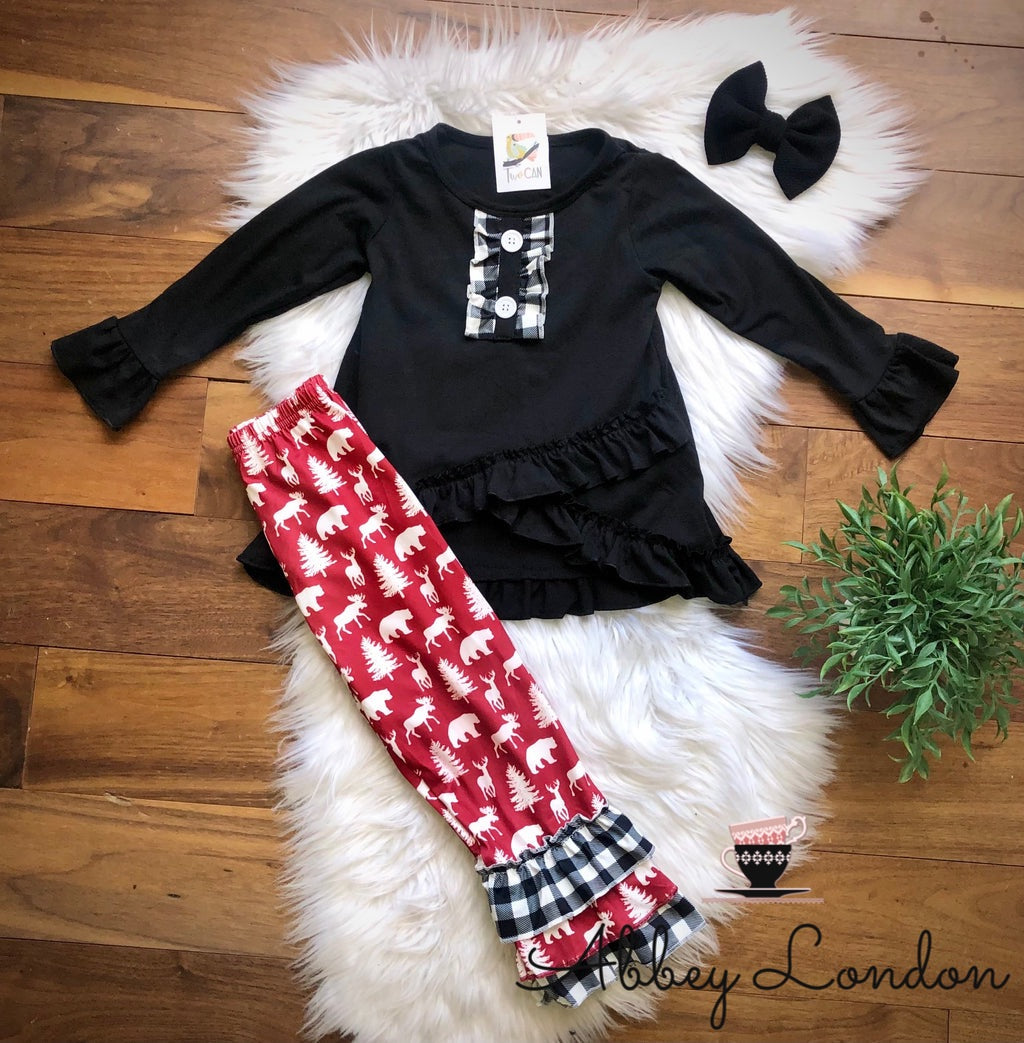 Winter Woodland Triple Ruffle Pant Set by TwoCan